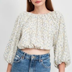 NWT En Saison Floral Yellow Orielle Back Tie Blouse